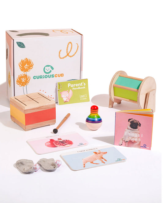 Curious Cub Montessori Box-5M+-Pack of 9 Montessori Toys-Encourages Baby’s Development-Learning & Educational Wooden Toys-Gift Set