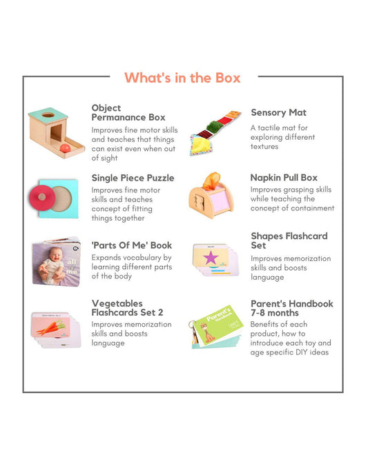 Curious Cub Montessori Box-7M+-Pack of 9 Montessori Toys-Encourages Baby’s Development-Learning & Educational Wooden Toys-Gift Set