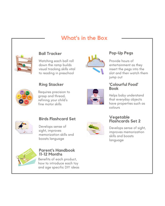 Curious Cub Montessori Box-11M+-Pack of 7 Montessori Toys-Encourages Baby’s Development-Learning & Educational Wooden Toys-Gift Set