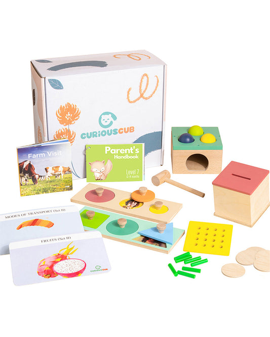 Curious Cub Montessori Box-13M+-Pack of 9 Montessori Toys-Encourages Baby’s Development-Learning & Educational Wooden Toys-Gift Set