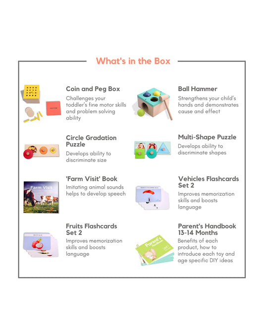 Curious Cub Montessori Box-13M+-Pack of 9 Montessori Toys-Encourages Baby’s Development-Learning & Educational Wooden Toys-Gift Set