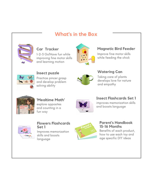 Curious Cub Montessori Box-16M+-Pack of 9 Montessori Toys-Encourages Baby’s Development-Learning & Educational Wooden Toys-Gift Set