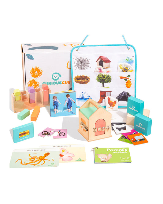Curious Cub Montessori Box-21M+-Pack of 9 Montessori Toys-Encourages Baby’s Development-Learning & Educational Wooden Toys-Gift Set