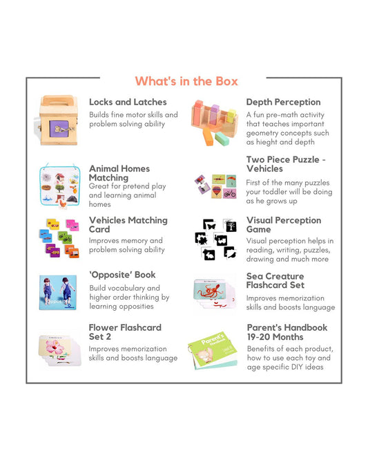 Curious Cub Montessori Box-21M+-Pack of 9 Montessori Toys-Encourages Baby’s Development-Learning & Educational Wooden Toys-Gift Set