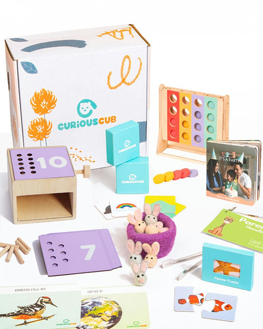 Curious Cub Montessori Box-24M+-Pack of 9 Montessori Toys-Encourages Baby’s Development-Learning & Educational Wooden Toys-Gift Set