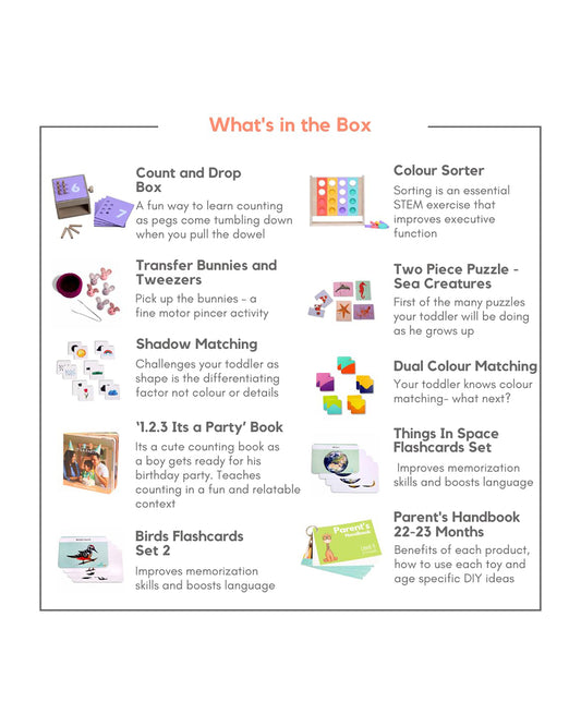 Curious Cub Montessori Box-24M+-Pack of 9 Montessori Toys-Encourages Baby’s Development-Learning & Educational Wooden Toys-Gift Set