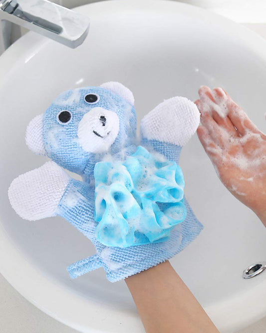 Syga Teddy Face Baby Sponge Loofah-Blue