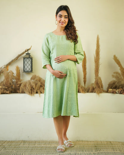Ellementree Sage Green Maternity Dress-Solid Color-Premium European Linen-Round Neck-Bump Friendly-Extra 5% Off duckduckbaby Ellementree Sage Green Maternity Dress-Solid Color-Premium European Linen-Round Neck-Bump Friendly-Extra 5% Off duckduckbaby