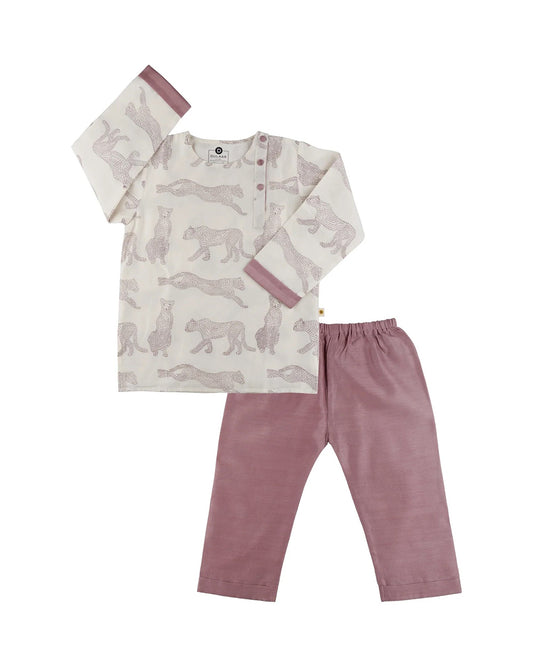 Dulaar Cheerful Cheetas Kurta Pajama Set-Hand Block Printed-Chanderi-For Infants