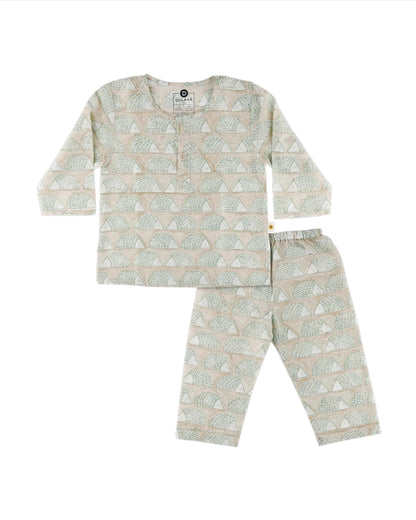 Dulaar My Spikey Friend Greenie Nightsuit-Printed-Mulmul-For Infants