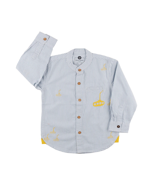 Dulaar Blue Shirt-Yellow Submarine Striped-Organic Cotton- For Infants