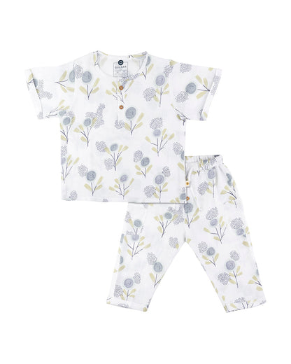 Dulaar The Sparrow and Flower Jogger Set-Printed-Muslin Cotton-For Infants