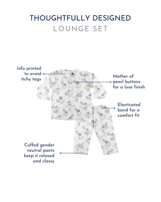 Dulaar The Sparrow and Flower Jogger Set-Printed-Cotton Muslin-For Infants