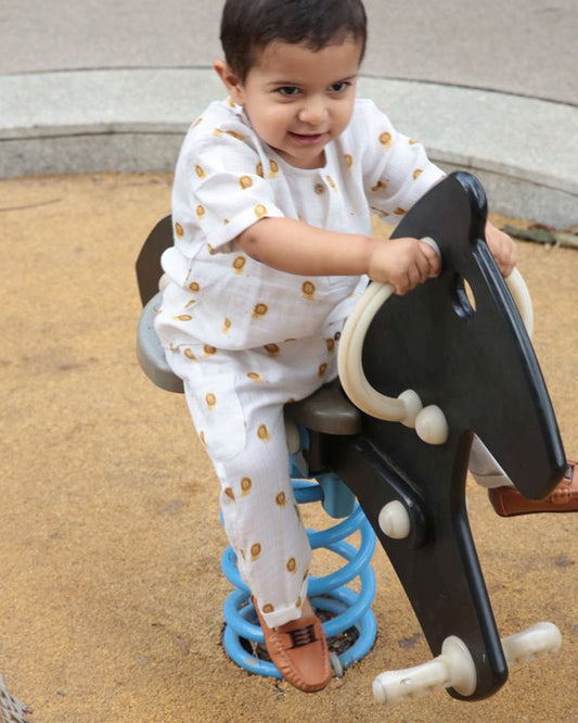 Dulaar Just Lion Around Jogger Set-Printed-Cotton Muslin-For Infants