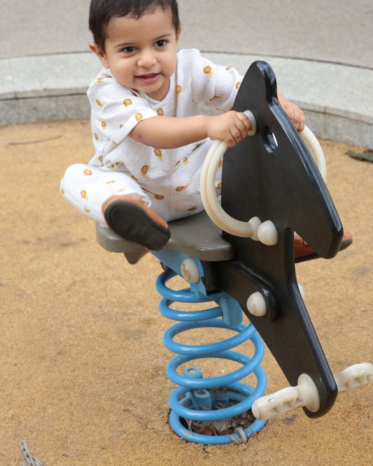 Dulaar Just Lion Around Jogger Set-Printed-Cotton Muslin-For Infants