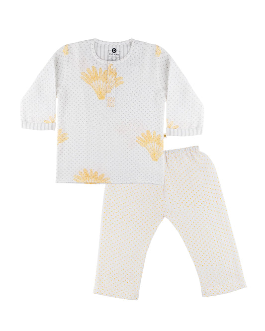Dulaar Banana Leaf Bliss Kurta Pajama Set-Hand Block Printed-Muslin-For Infants