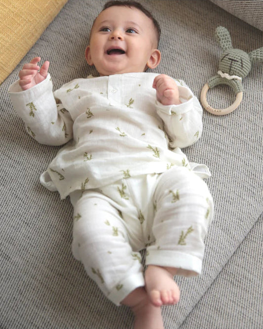 Dulaar Green Zen Loungewear Set-Printed-Organic Cotton Muslin-For Infants