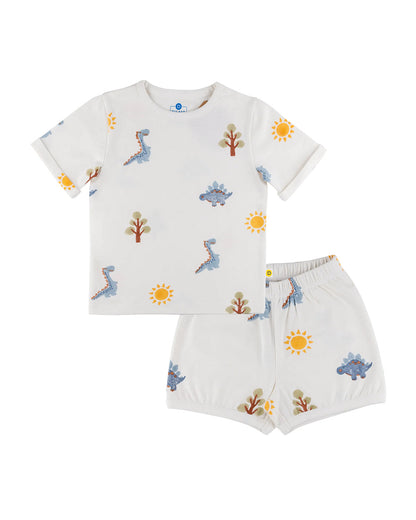 Dulaar A Day with Dinos T-shirt and Shorts-Co-ord Set-Printed-Organic Cotton-For Infants