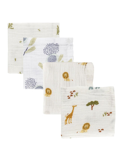 Dulaar Set of 4-Organic Muslin Face Napkin-Super Soft Wash Cloth-For Infants