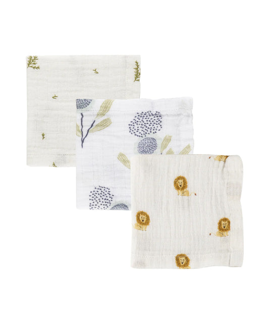 Dulaar Set of 3-Organic Muslin Face Napkin-Super Soft Wash Cloth-For Infants