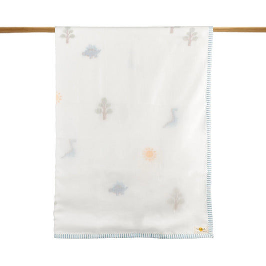 Dulaar 3 Layer Hand Block Printed A Day With Dinos Baby Dohar Blanket-Pure Malmal Muslin Cotton-For Infants