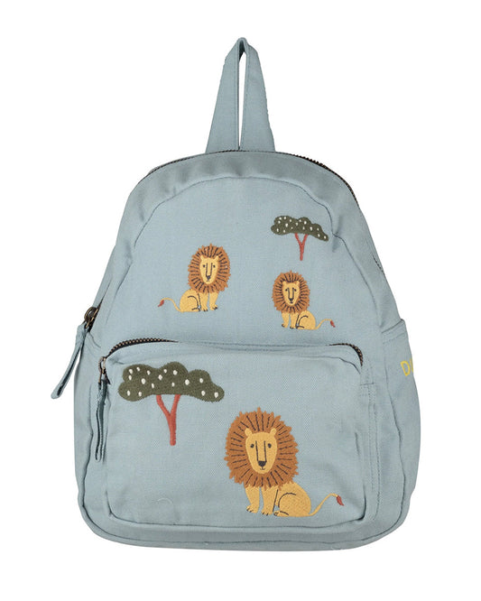 Dulaar Just Lion Around Backpack-GOTS Certified Organic Cotton Canvas-Blue