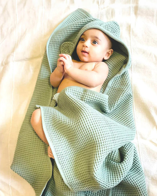 Dulaar Hooded Baby Bath Towel-Waffle-Natural Sage