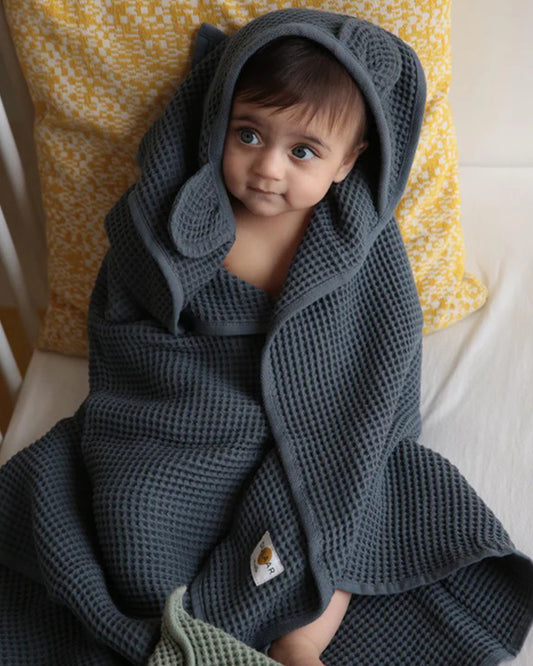 Dulaar Hooded Baby Bath Towel-Waffle-Misty Blue