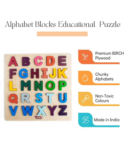 Nesta Toys Education Alphabet Wooden Puzzle-26 Multicolored Alphabets-Learning & Educational Toys-24M+