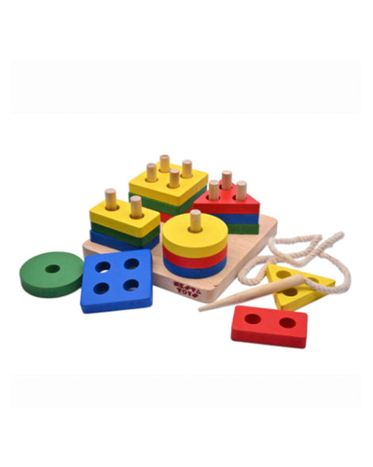 Nesta Toys Wooden Shape Sorter, Stacker & Lacing Toy-Learning & Educational Toys-12M+