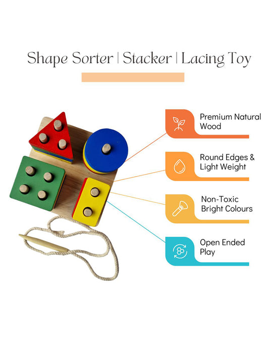 Nesta Toys Wooden Shape Sorter, Stacker & Lacing Toy-Learning & Educational Toys-12M+
