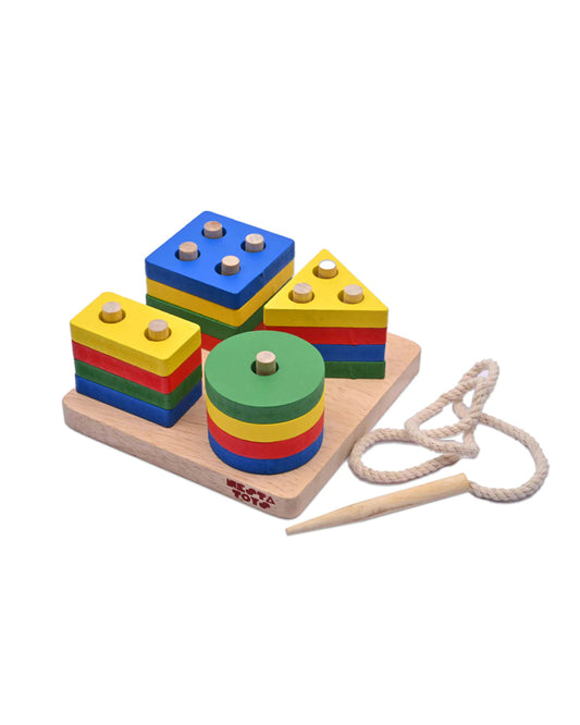 Nesta Toys Wooden Shape Sorter, Stacker & Lacing Toy-Learning & Educational Toys-12M+