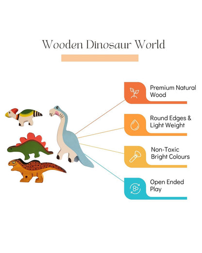 Nesta Toys Dinosaur World Wooden Set-With 4 Dinosaurs, 3 Trees & 2 Rocks-Pretend & Play Toy-24M+