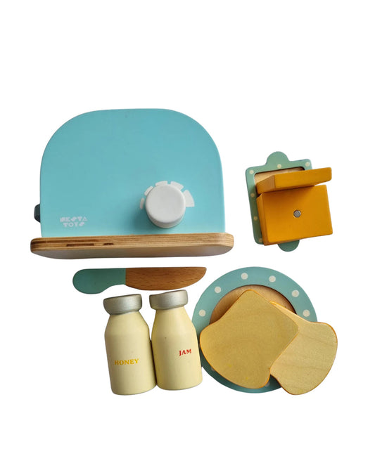 Nesta Toys Wooden Bread Pop-Up Toaster -Pretend & Play Toy-Blue-24M+