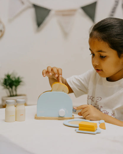 Nesta Toys Wooden Bread Pop-Up Toaster -Pretend & Play Toy-Blue-24M+