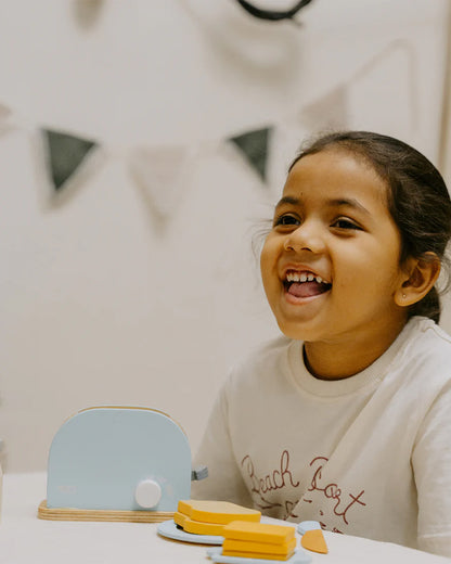 Nesta Toys Wooden Bread Pop-Up Toaster -Pretend & Play Toy-Blue-24M+