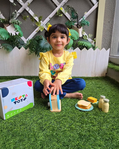 Nesta Toys Wooden Bread Pop-Up Toaster -Pretend & Play Toy-Blue-24M+