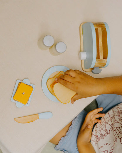 Nesta Toys Wooden Bread Pop-Up Toaster -Pretend & Play Toy-Blue-24M+