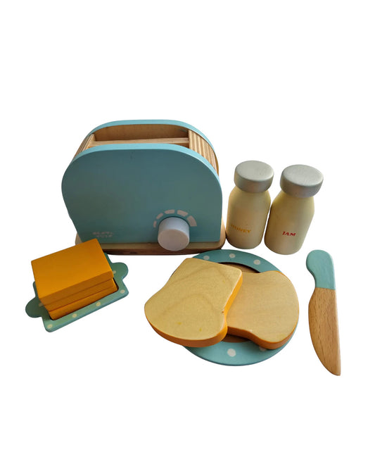 Nesta Toys Wooden Bread Pop-Up Toaster -Pretend & Play Toy-Blue-24M+