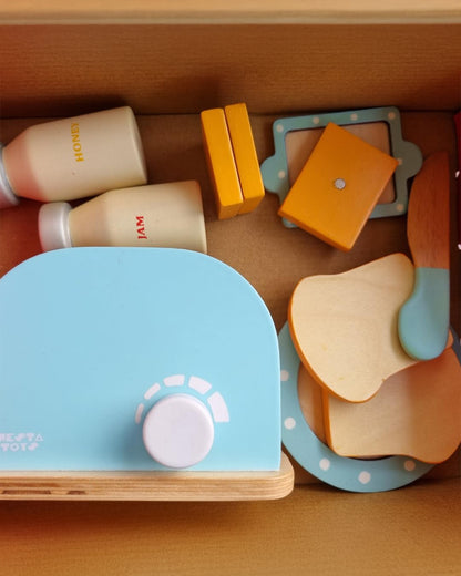 Nesta Toys Wooden Bread Pop-Up Toaster -Pretend & Play Toy-Blue-24M+