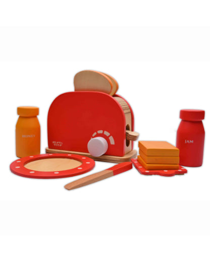 Nesta Toys Wooden Bread Pop-Up Toaster -Pretend & Play Toy-Red-24M+