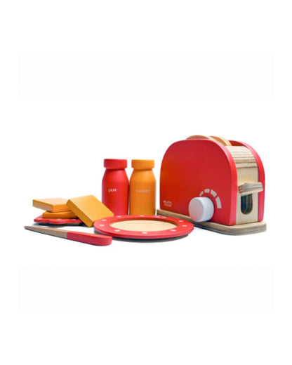 Nesta Toys Wooden Bread Pop-Up Toaster -Pretend & Play Toy-Red-24M+