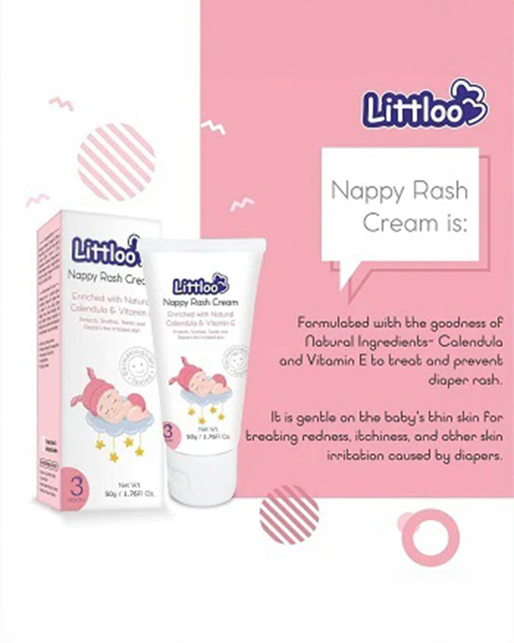 Littloo Baby Diaper Rash Cream-With Calendula Vitamin E Extracts