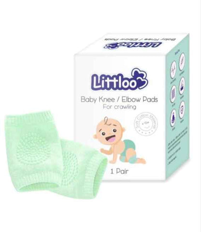 Littloo Cushioned Baby Elbow & Knee Pads-Anti Slip Soft Cotton-For Crawling Infants-Green