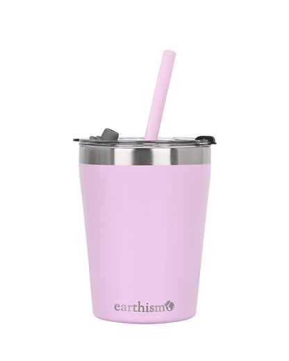 Earthism Double Wall Insulated Stainless Steel Tumbler-Soft Pink-With Lid & Straw-For Infants