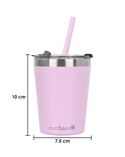 Earthism Double Wall Insulated Stainless Steel Tumbler-Soft Pink-With Lid & Straw-For Infants