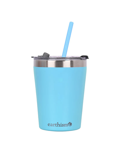 Earthism Double Wall Insulated Stainless Steel Tumbler-Soft Blue-With Lid & Straw-For Infants