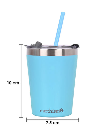 Earthism Double Wall Insulated Stainless Steel Tumbler-Soft Blue-With Lid & Straw-For Infants