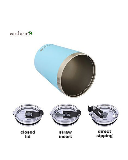 Earthism Double Wall Insulated Stainless Steel Tumbler-Soft Blue-With Lid & Straw-For Infants