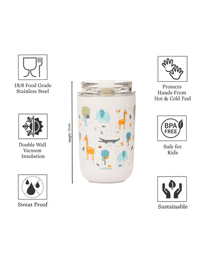 Earthism Double Wall Insulated Stainless Steel Tumbler-Jungle-With Lid & Straw-For Infants